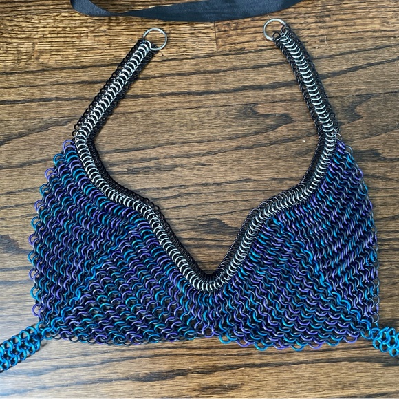 Chainmail Bikini Top & Chain Belt with Bells Aluminum Purple, Blue, Silver Black - Picture 1 of 9